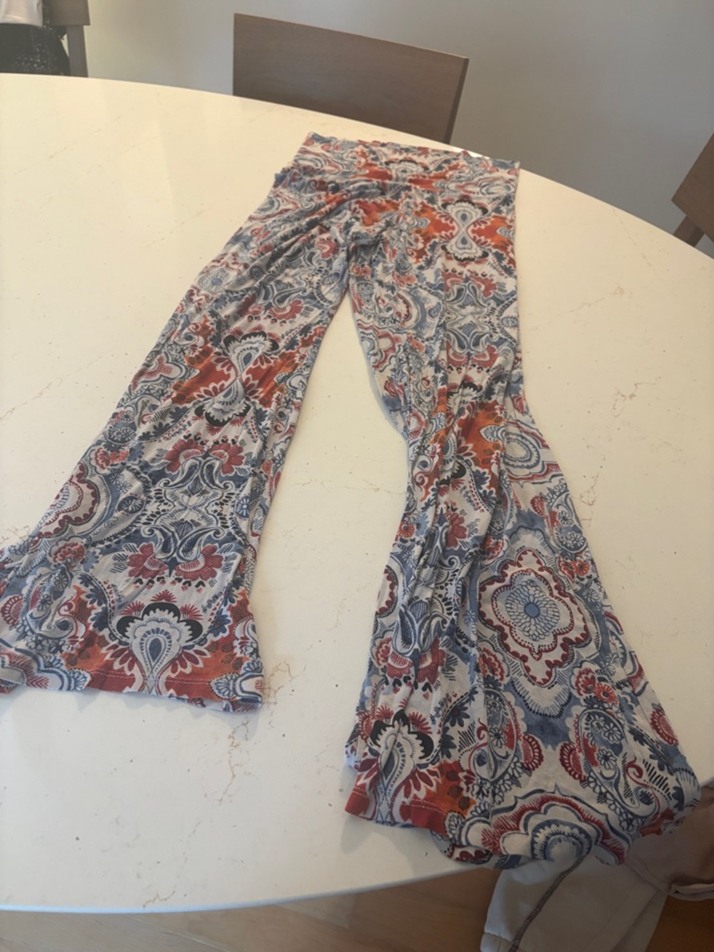 SHEIN Paisley Flare Leggings in Blue & Orange